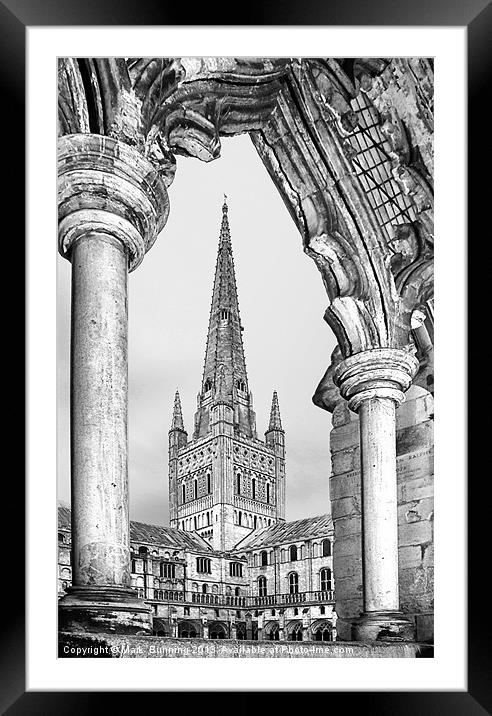 Norwich cathedral in black and white Framed Mounted Print by Mark Bunning