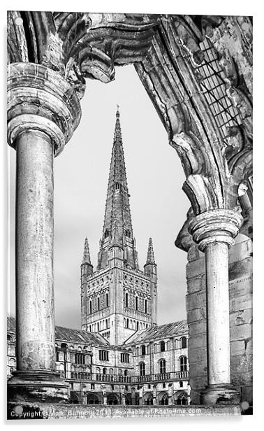 Norwich cathedral in black and white Acrylic by Mark Bunning