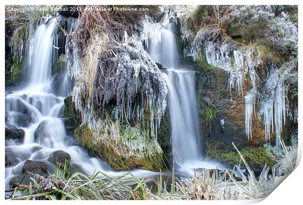 Winter Waterfall in Derbyshire Print by David Birchall