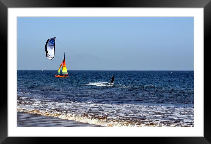Surfer in Santa Barbara Framed Mounted Print by Hamid Moham