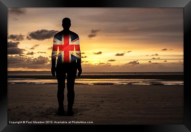 Iron Man Silhouette Union Jack Framed Print by Paul Madden