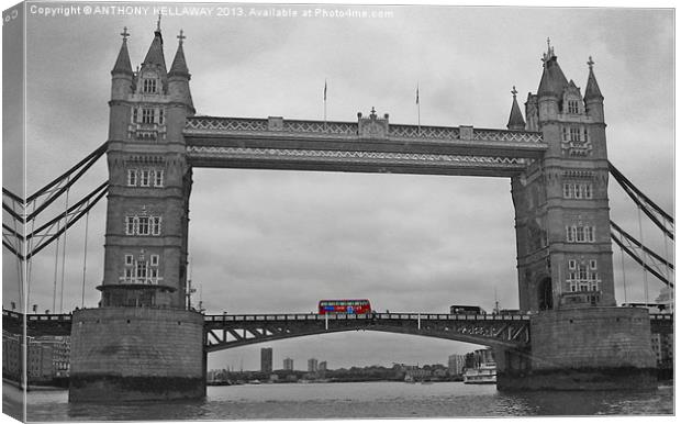 TOWER BRIDGE WITH RED LONDON BUS Canvas Print by Anthony Kellaway