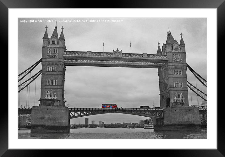 TOWER BRIDGE WITH RED LONDON BUS Framed Mounted Print by Anthony Kellaway