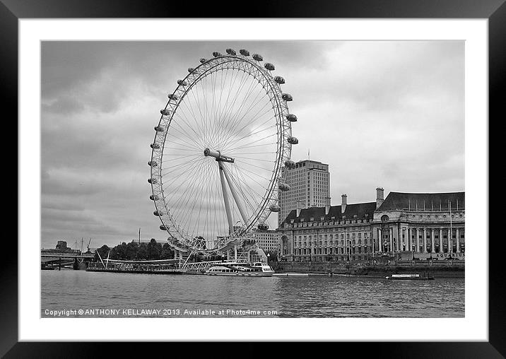 LONDON EYE BLACK AND WHITE Framed Mounted Print by Anthony Kellaway