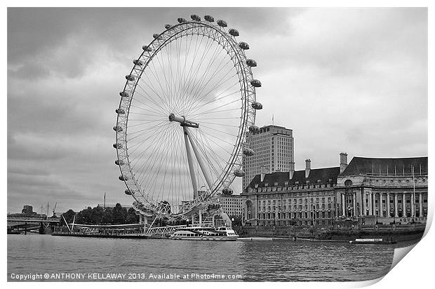 LONDON EYE BLACK AND WHITE Print by Anthony Kellaway