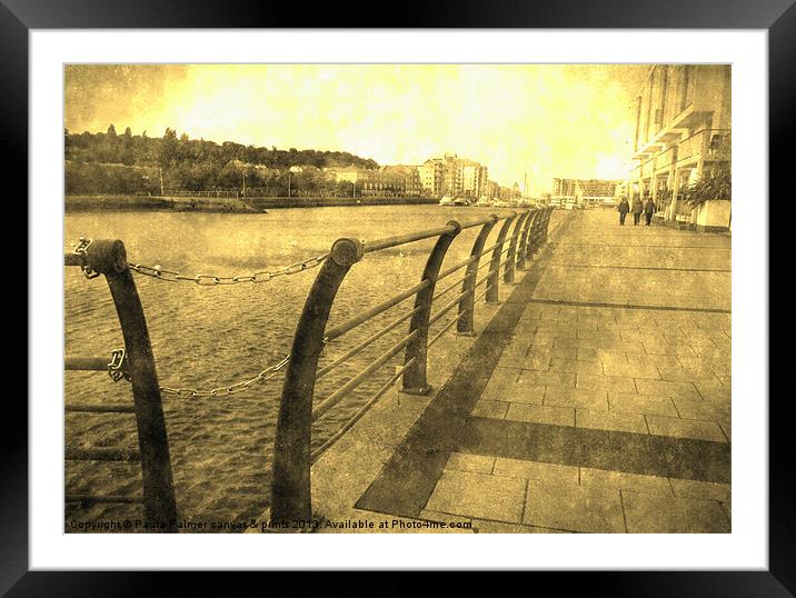 Strolling along Portishead Marina Framed Mounted Print by Paula Palmer canvas