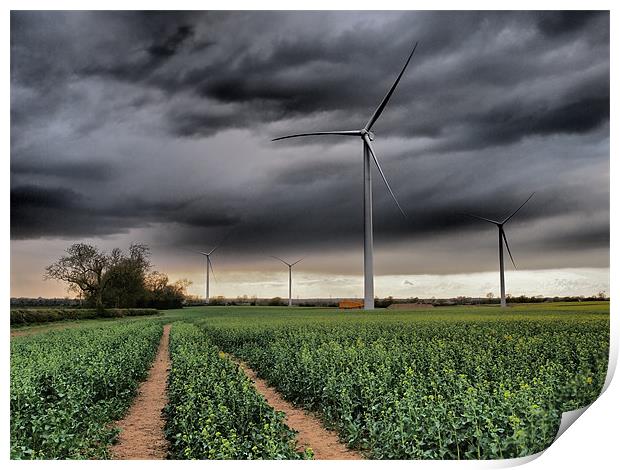 Wind Turbines with clouds Print by mark humpage