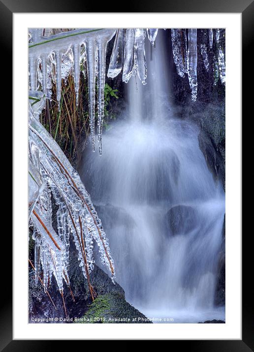 Waterfall and Ice Framed Mounted Print by David Birchall