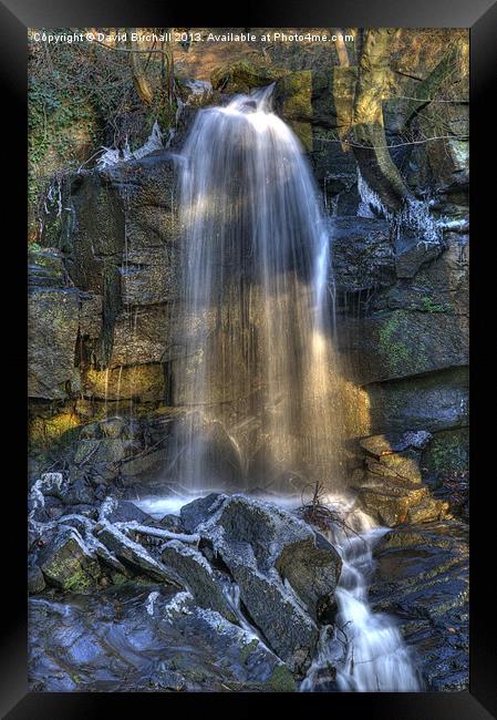 Sun On Winter Waterfall Framed Print by David Birchall