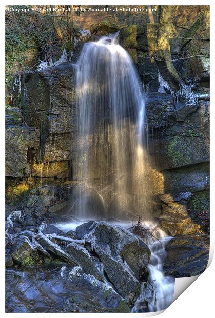 Sun On Winter Waterfall Print by David Birchall