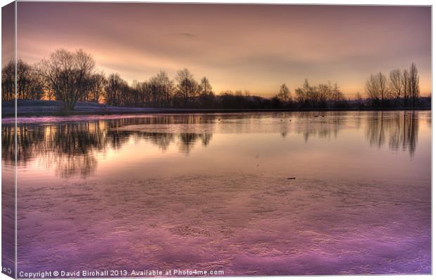 Winter Sunset Colour at Smithy Pond, Derbyshire. Canvas Print by David Birchall