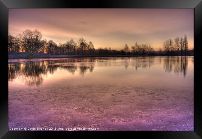 Winter Sunset Colour at Smithy Pond, Derbyshire. Framed Print by David Birchall