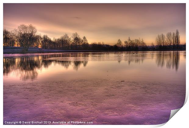 Winter Sunset Colour at Smithy Pond, Derbyshire. Print by David Birchall