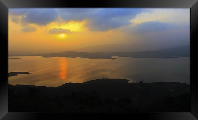 Dawn landscape on Lake Pavna India Framed Print by Arfabita  