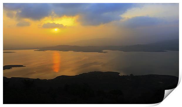 Dawn landscape on Lake Pavna India Print by Arfabita  