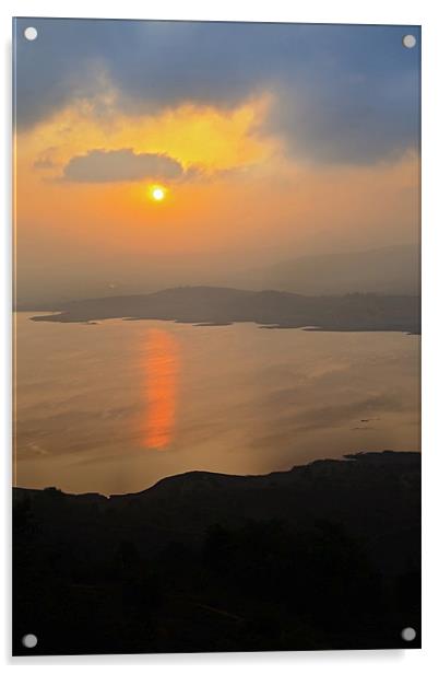 Dawn portrait Lake Pavna India Acrylic by Arfabita  