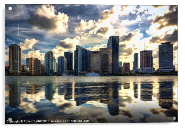 Miami at Dusk Acrylic by Robert Pettitt