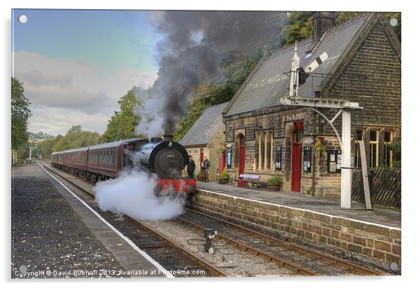 Steam locomotive 68013 at Darley Dale. Acrylic by David Birchall