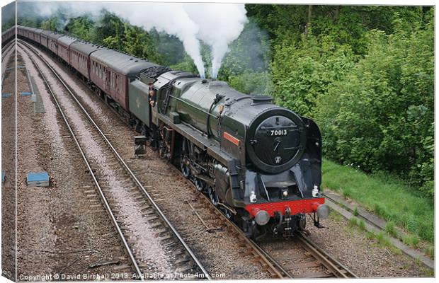 70013 Oliver Cromwell approaching Chesterfield. Canvas Print by David Birchall