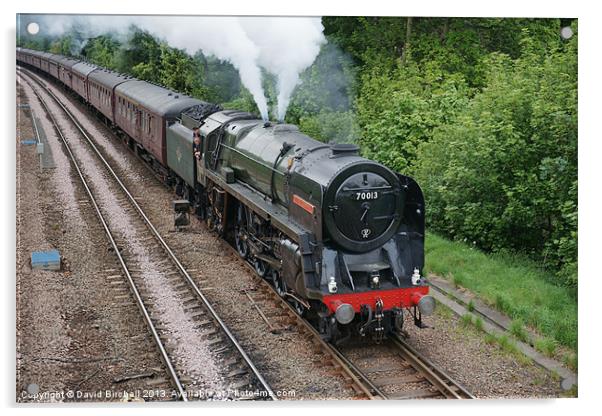 70013 Oliver Cromwell approaching Chesterfield. Acrylic by David Birchall