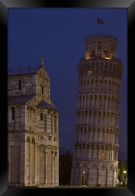 Leaning tower and dome @ night Framed Print by Thomas Schaeffer