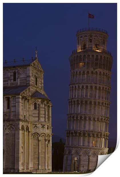 Leaning tower and dome @ night Print by Thomas Schaeffer