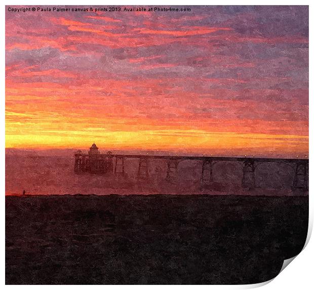Colourful,Clevedon pier sunset Print by Paula Palmer canvas