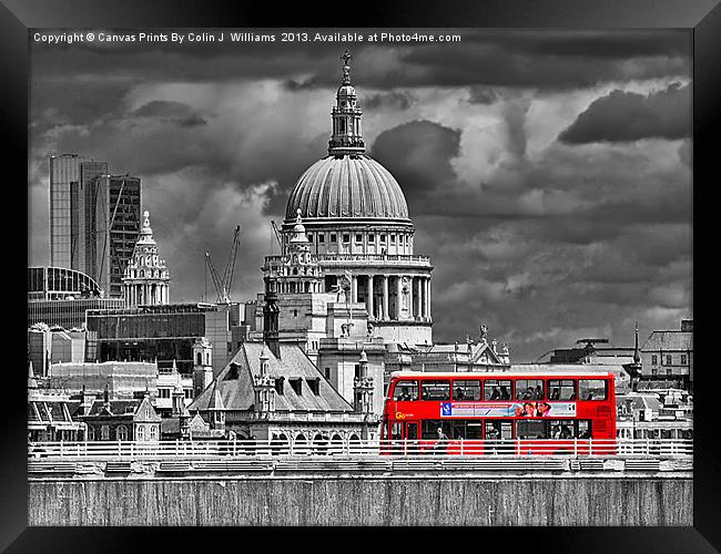 The Red Bus And Saint Pauls Cathederal london Framed Print by Colin Williams Photography