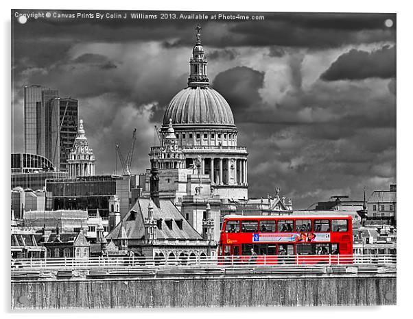The Red Bus And Saint Pauls Cathederal london Acrylic by Colin Williams Photography