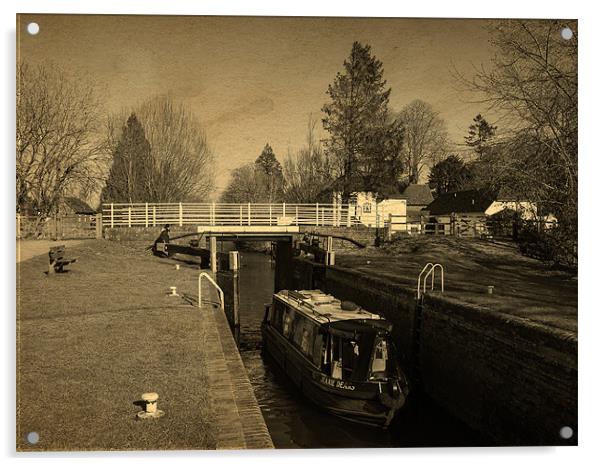 Kintbury Lock Narrowboat, Kintbury, Berkshire, Eng Acrylic by Mark Llewellyn