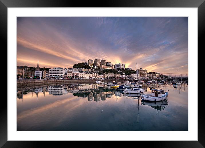 Torquay Sunset Explosion Framed Mounted Print by Rosie Spooner