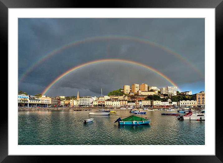 Double Rainbow Torquay Framed Mounted Print by Rosie Spooner