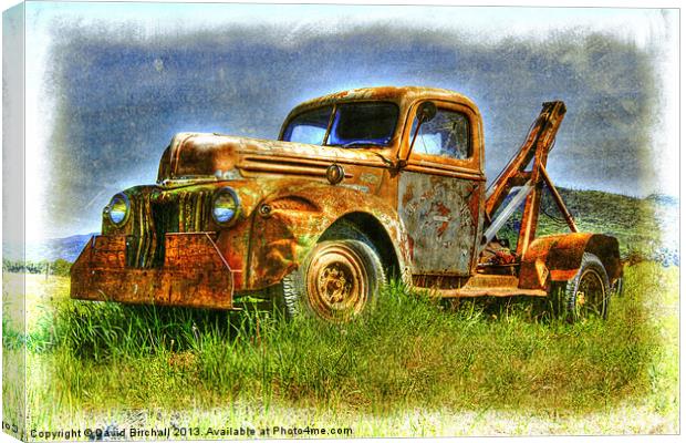 Derelict Breakdown Truck in Canadian Rockies Canvas Print by David Birchall