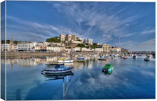 Cloud reflections at Torquay Harbour Canvas Print by Rosie Spooner
