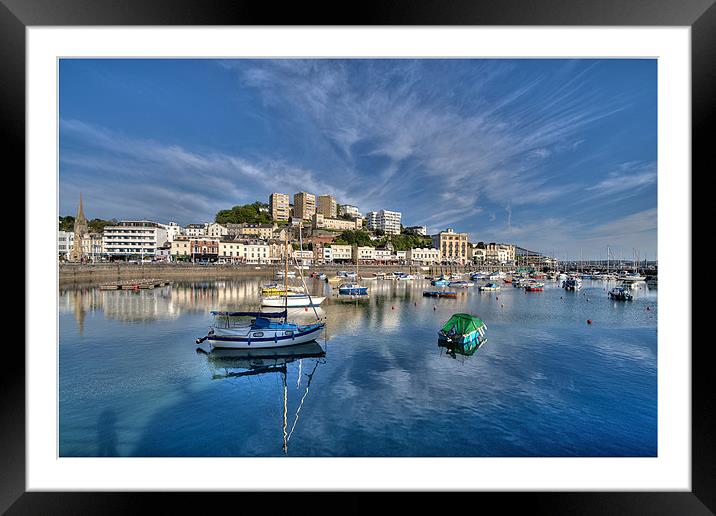 Cloud reflections at Torquay Harbour Framed Mounted Print by Rosie Spooner