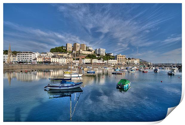 Cloud reflections at Torquay Harbour Print by Rosie Spooner