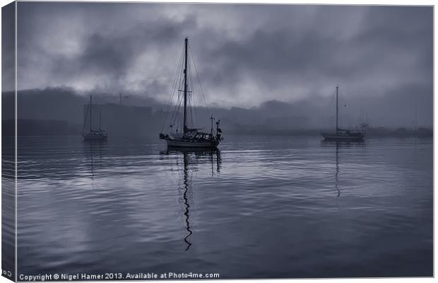 Boats In The Fog Canvas Print by Wight Landscapes
