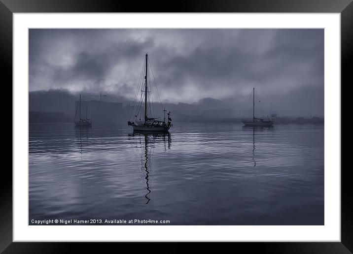 Boats In The Fog Framed Mounted Print by Wight Landscapes
