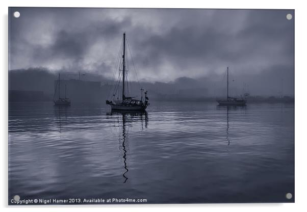 Boats In The Fog Acrylic by Wight Landscapes