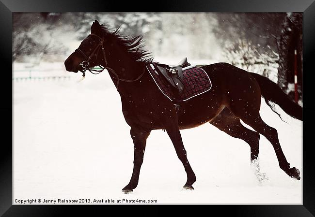Race in the Snow Framed Print by Jenny Rainbow