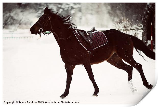 Race in the Snow Print by Jenny Rainbow