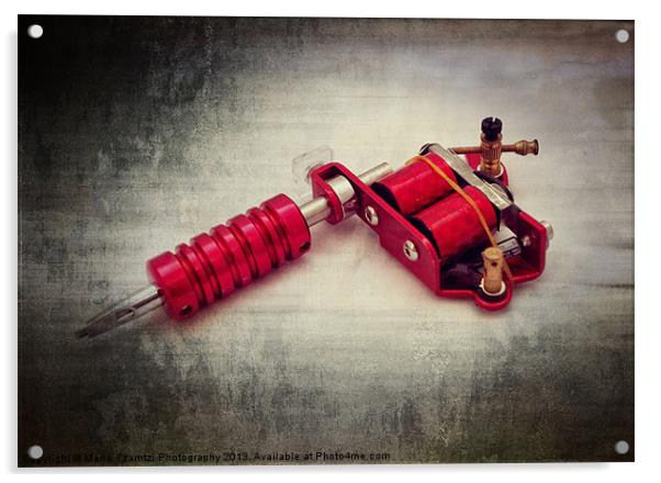 Red tattoo gun Acrylic by Maria Tzamtzi Photography