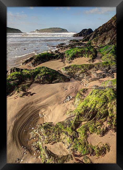 Low Tide Challaborough Beach Framed Print by Rosie Spooner