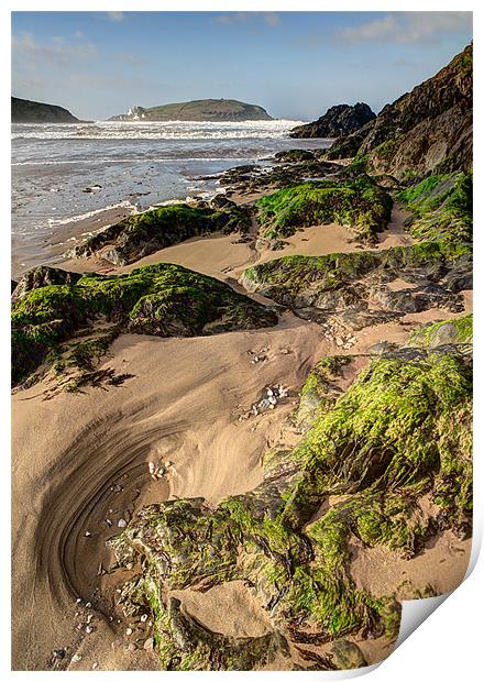Low Tide Challaborough Beach Print by Rosie Spooner