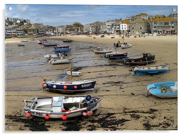 Low Tide Town Beach St Ives Acrylic by Rosie Spooner