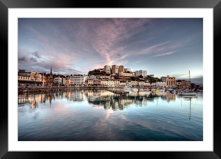 Pink Clouds over Torquay Harbour Framed Mounted Print by Rosie Spooner