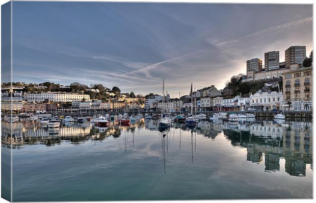 Torquay Harbour Reflections early evening Canvas Print by Rosie Spooner