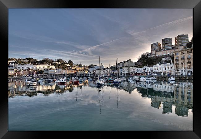 Torquay Harbour Reflections early evening Framed Print by Rosie Spooner