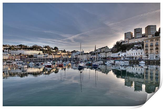 Torquay Harbour Reflections early evening Print by Rosie Spooner