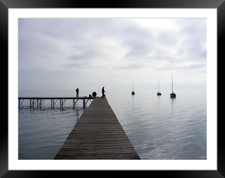 Fishing in the mist Framed Mounted Print by Levente Baroczi